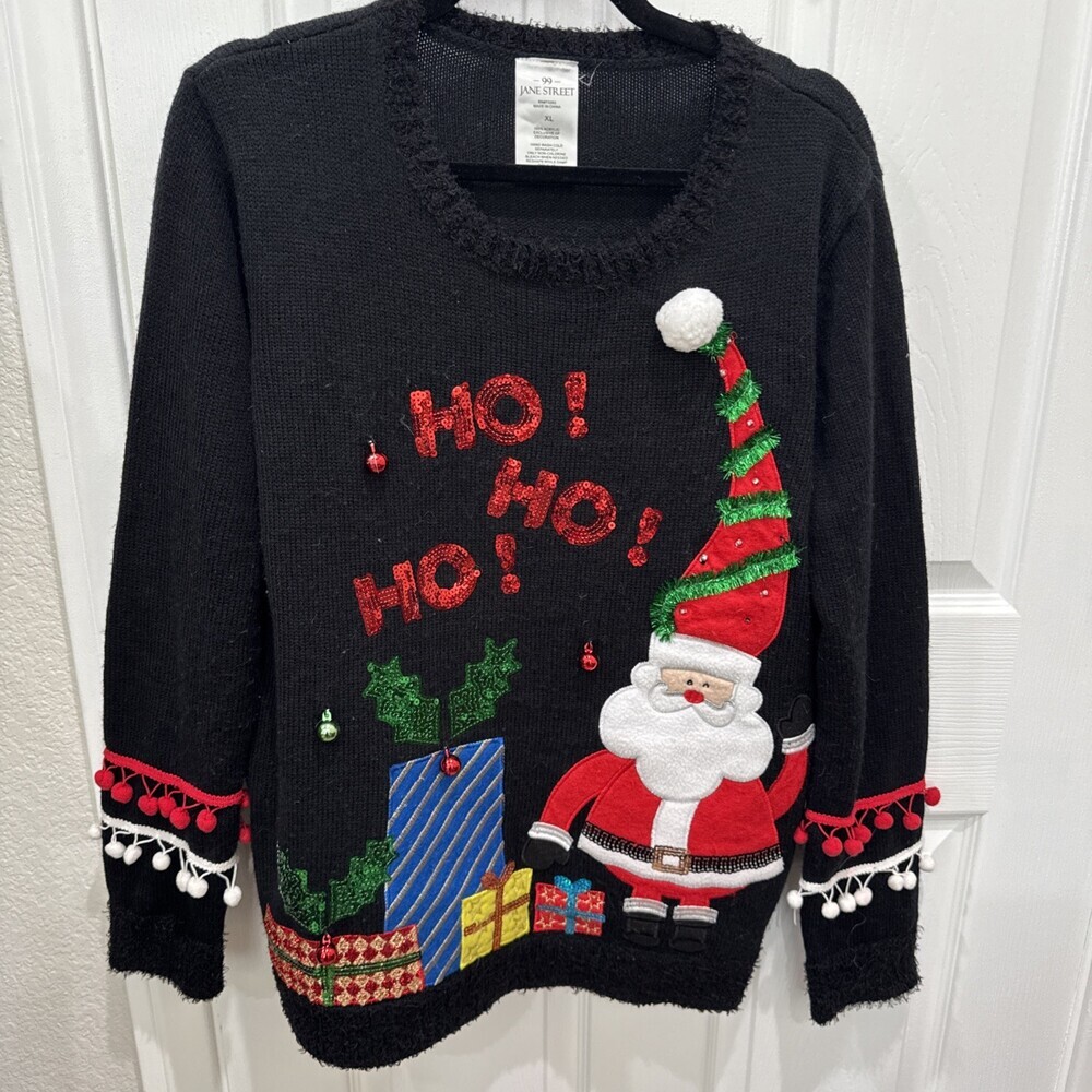 Ugly Holiday Christmas Sweater Santa Claus Gifts Ho Ho Ho Women’s Size XL